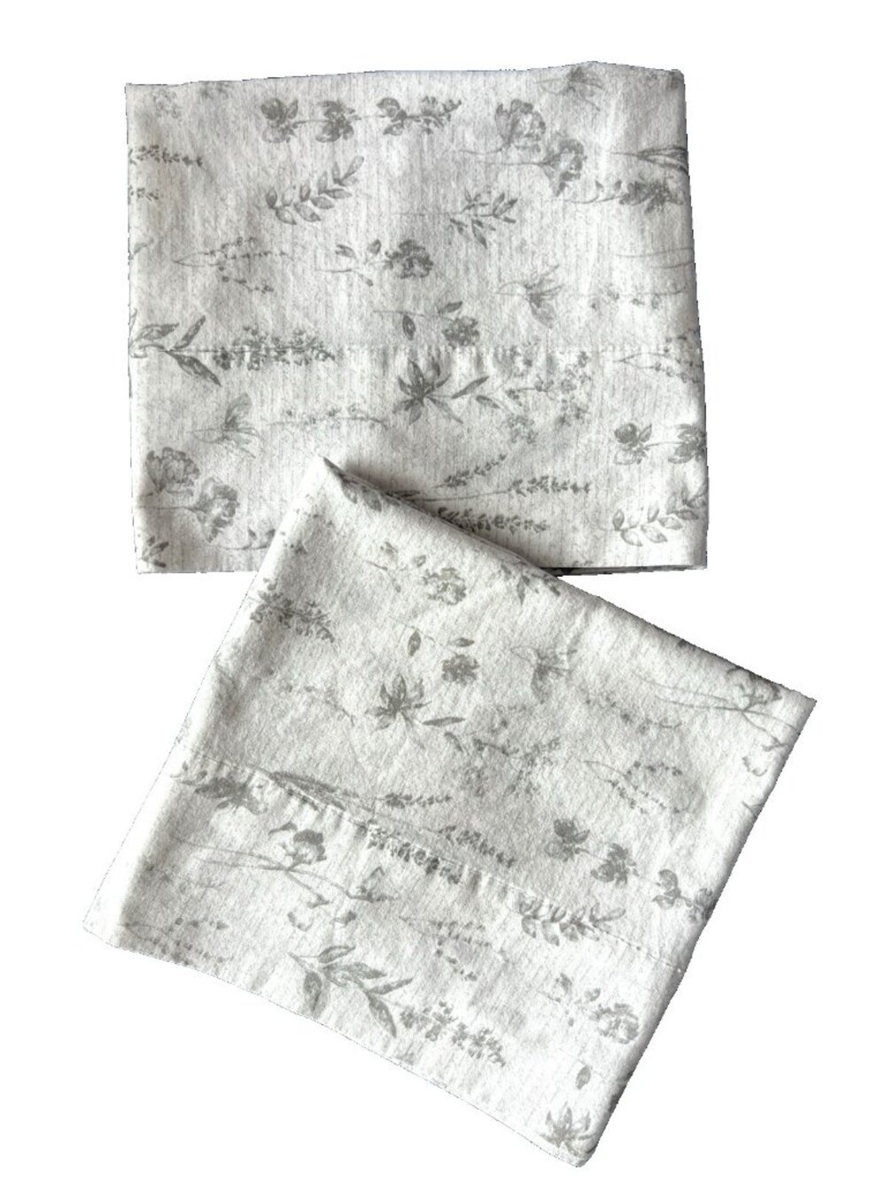BOTANICAL Pillowcase Pair Standard Size Gray White Script Garden Floral Flowers